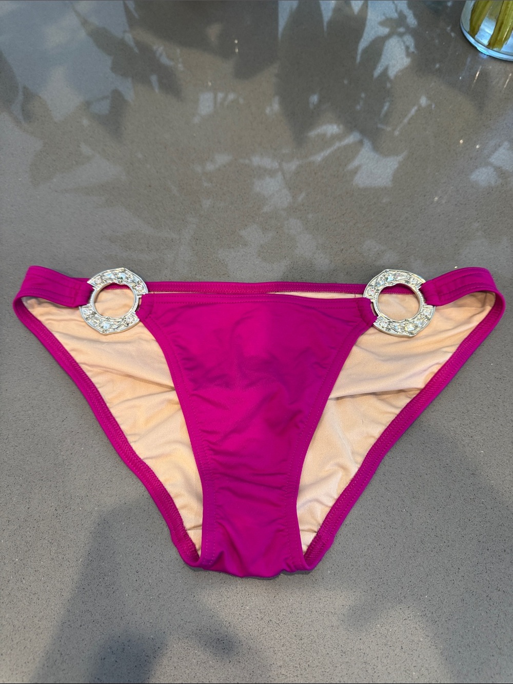 Victoria's Secret Fuchsia Bikini Bottom with Rhinestone Ring Accents
